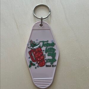 Jesus Fills My Cup” Key Tag – Pink Holiday Faith Edition (Psalm 23:5)